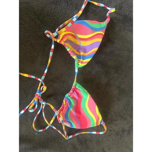SOLD OUT It’s Now Cool "The String" Bikini Top - Rainbow - Small - Picture 4 of 4